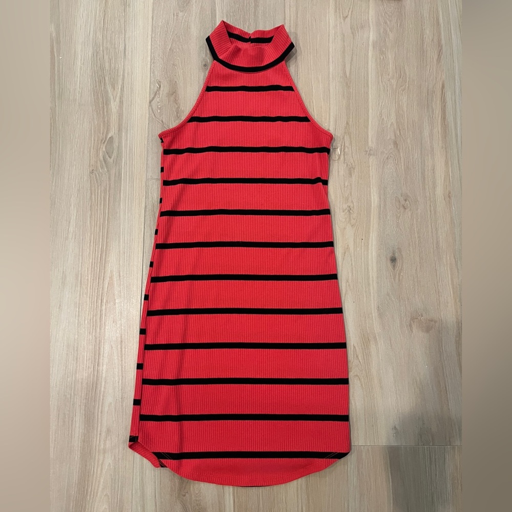 Red cotton high neck dress